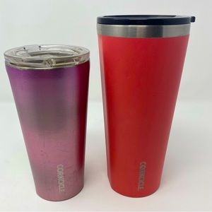 Corkcicle Bundle Stainless Steel Insulated Thermos Bottles Red 24 oz Pink 16 oz